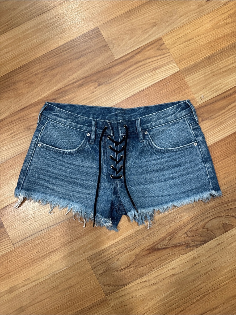 PacSun Lace-Up Frayed Hem Denim Shorts - Blue